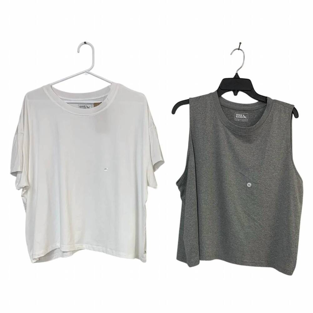 NEW EDDIE BAUER women's surreal travel tank and crew 2 piece tee - plus in gray
